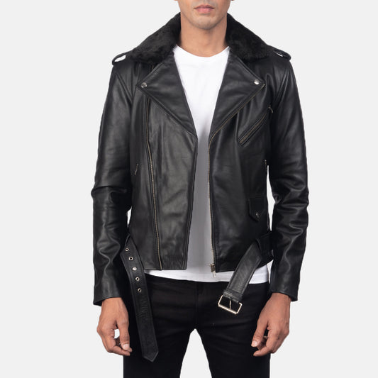Furton Black Leather Fur Jacket