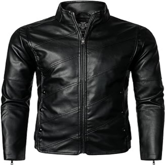 HOOD CREW Mens Pure Leather Jacket Lightweight Fashion Motorcycle Leather Jackets Coat