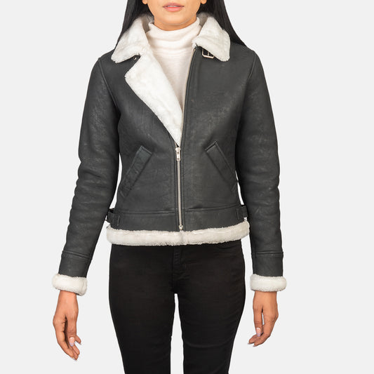 Classic Black and White Leather Bomber Jacket
