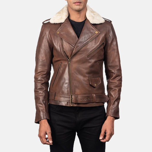 Furton Brown Leather Biker Jacket.